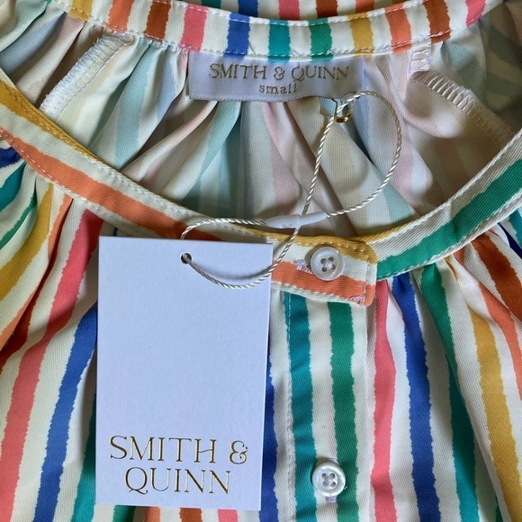 Smith & Quinn NWT Striped Dress Multicolor Stripe Puff Short Sleeve Button Front - Picture 3 of 14